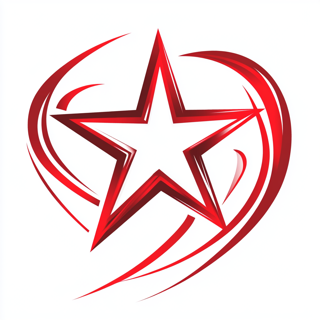 Design bold red star with angular edges on white.