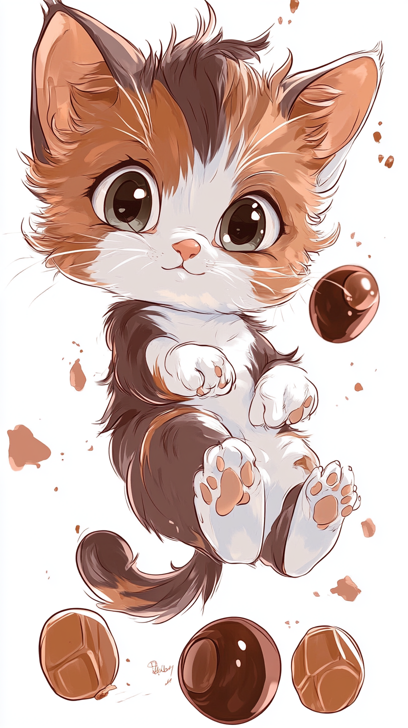 Design chibi-style cat resembling Kinder Bueno chocolate.