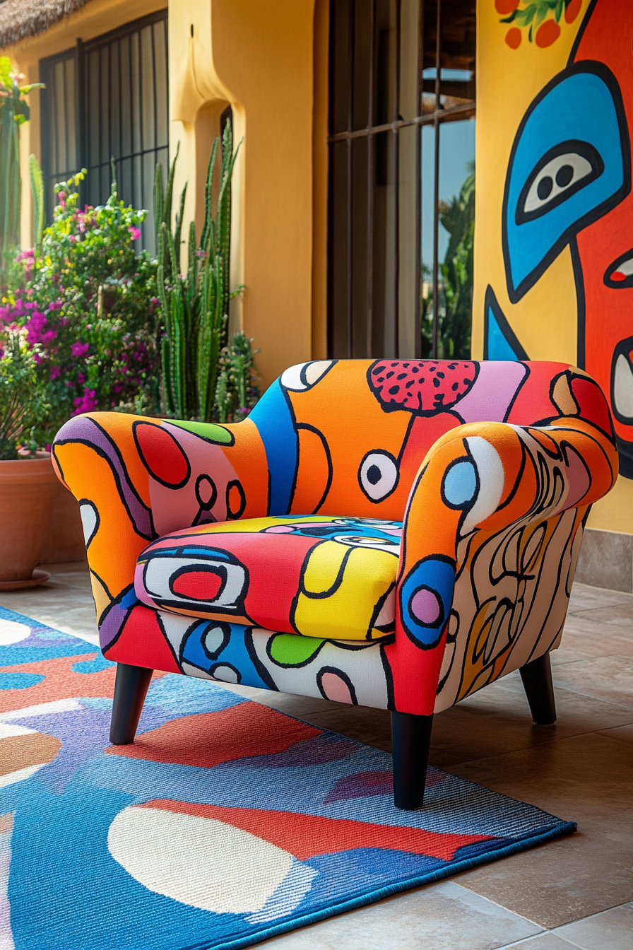 Design vibrant patio with pop art-inspired furniture.