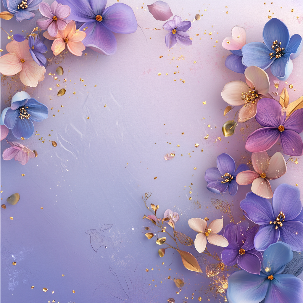 Design: Flowers with purple, pink, blue, gold sparkle.