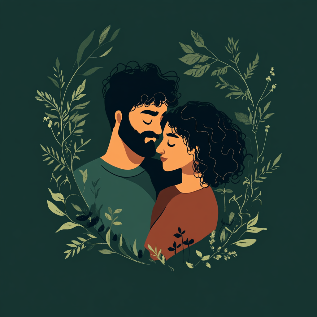 Design: vector card back with man, woman in love.