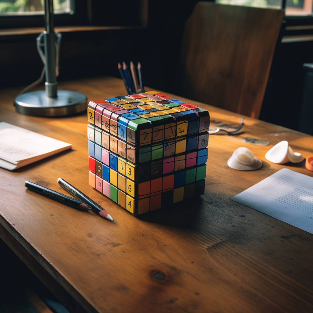 Desk object with Chinese astrology symbols in rotating cube.