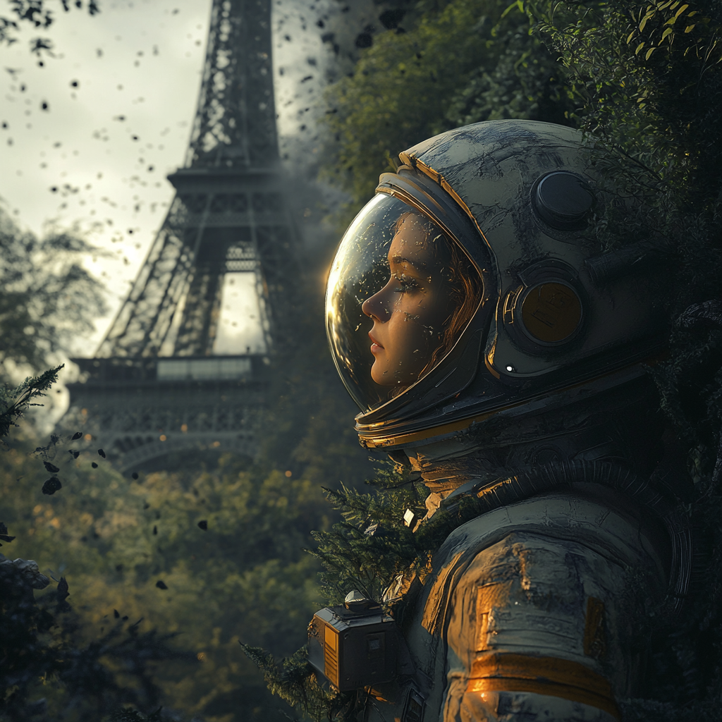 Destroyed World: Woman Astronaut in Worn Spacesuit