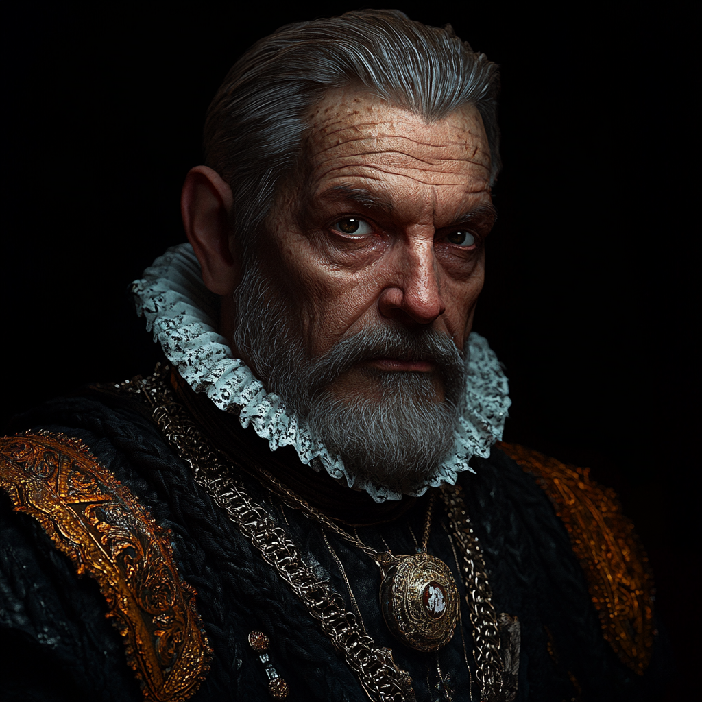 Detailed, realistic portrait with dark, gothic atmosphere.