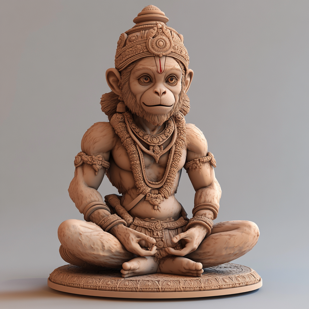 Detailed 3D model of young, vibrant Hanuman.