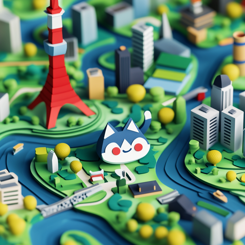 Detailed 3D puzzle map of downtown Tokyo