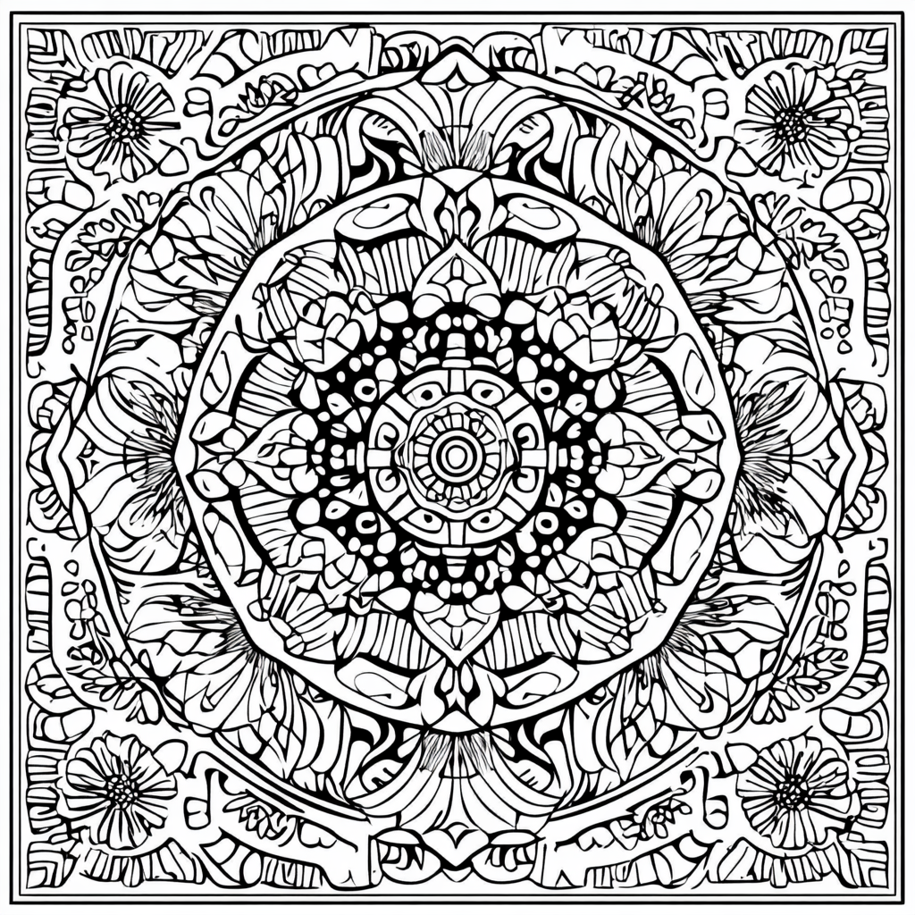 Detailed Black and White Mandala Coloring Page