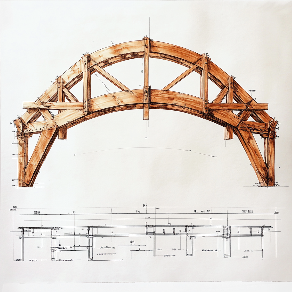 Detailed Blueprint: Half-Ellipse Timber Truss Construction Plan