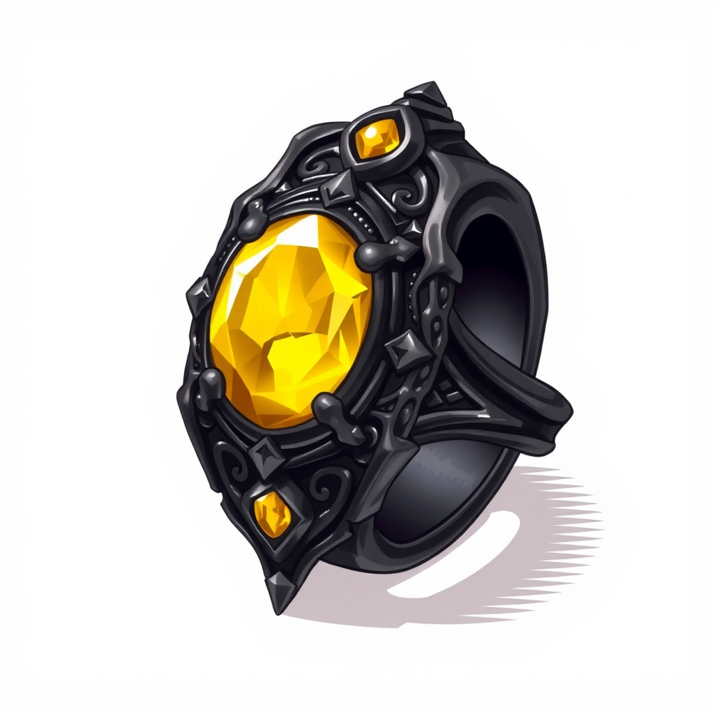 Detailed Dark Metal Ring with Yellow Stone