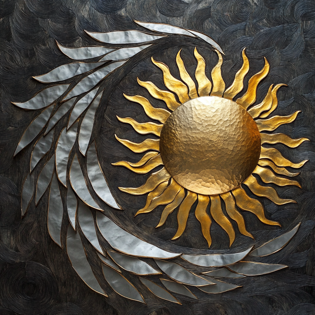 Detailed Eclipse Relief Symbolizing Unity of Sun and Moon