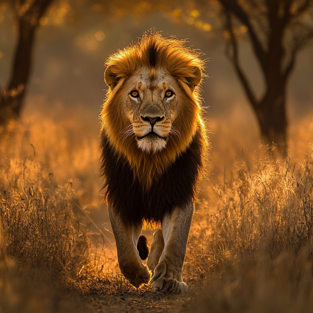 Detailed Painting of Majestic Asiatic Lion in Gir Forest