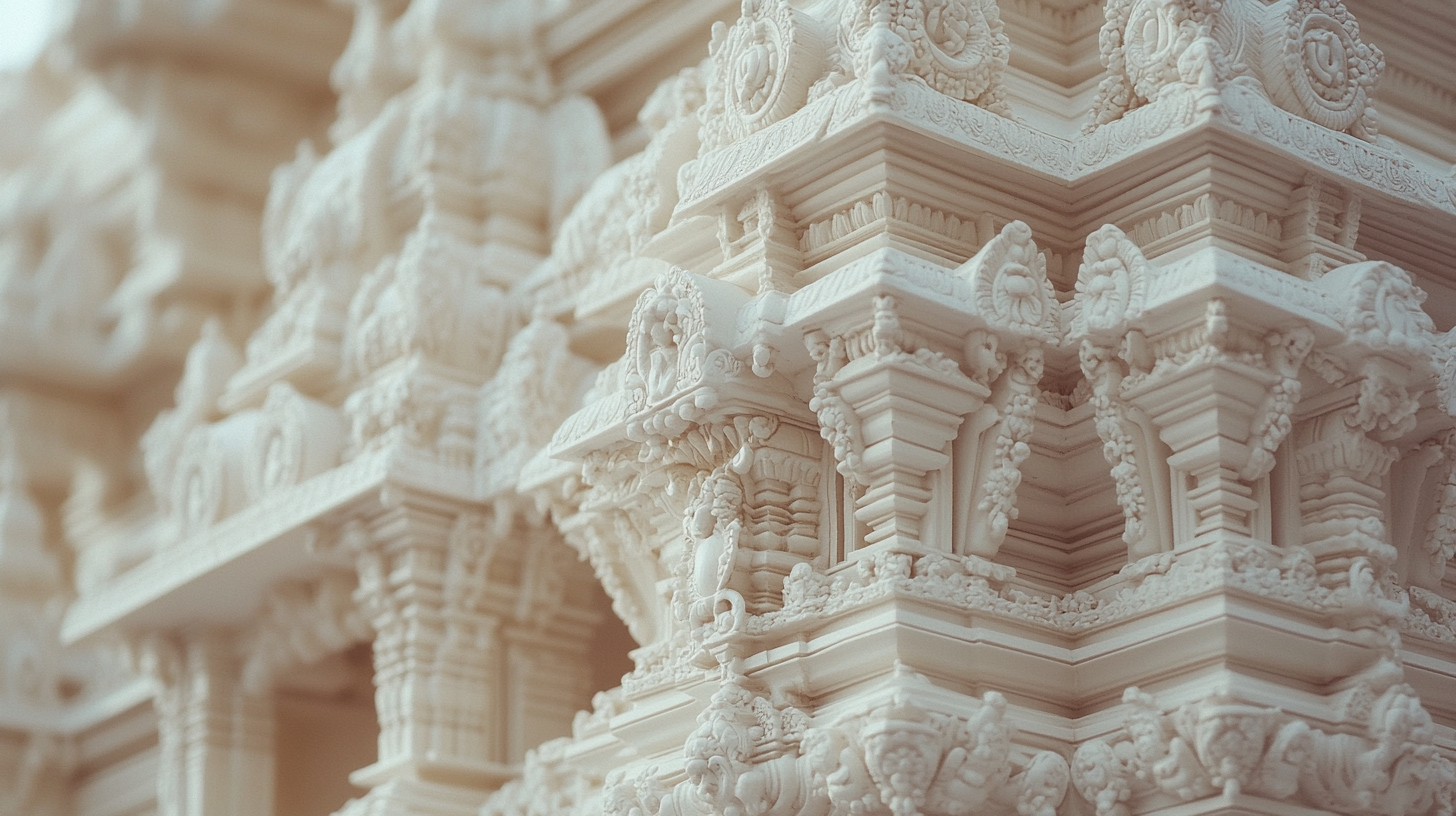 Detailed White Indian Temple in Daylight