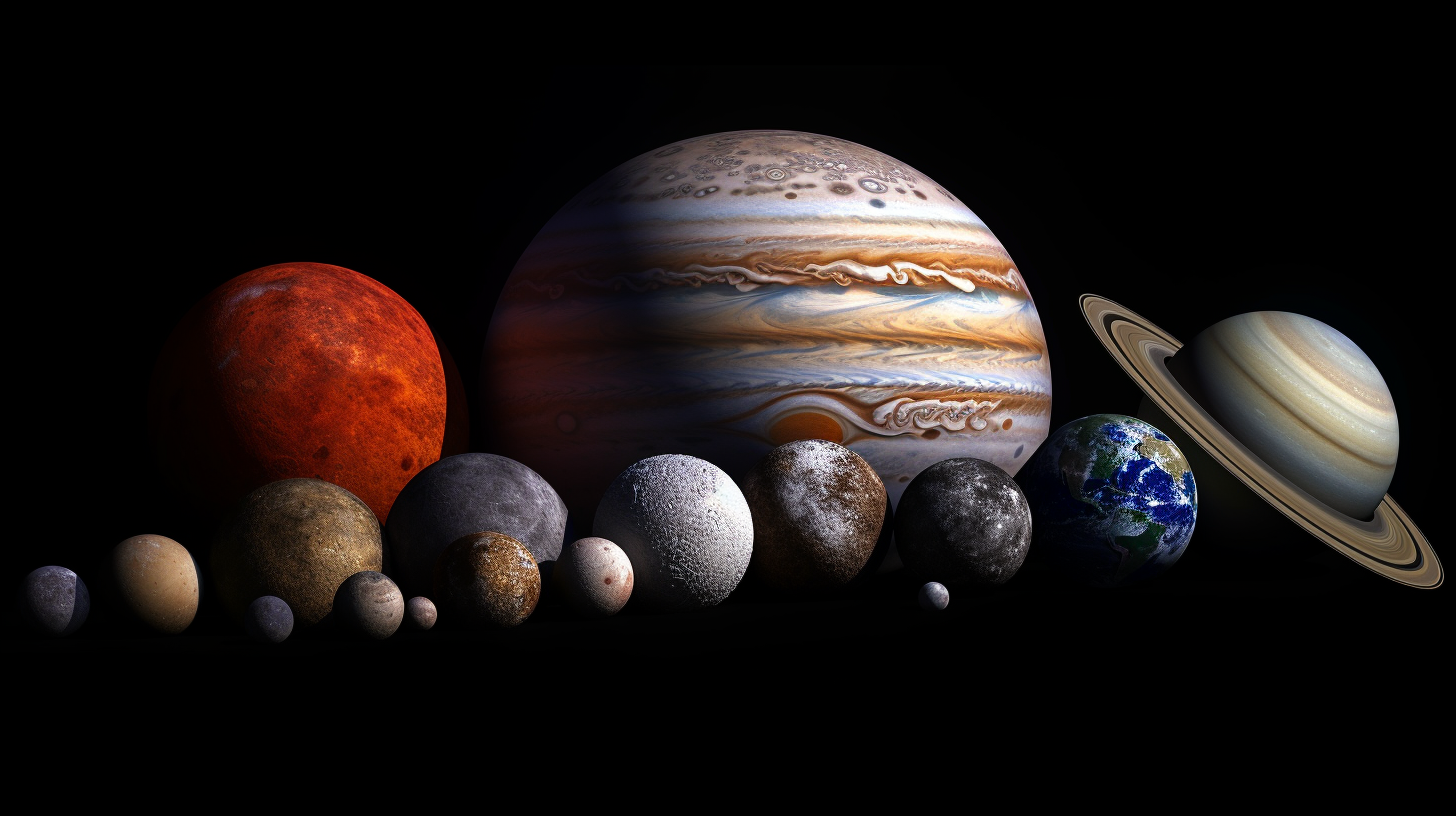 Detailed close-up shot of planets with global illumination.