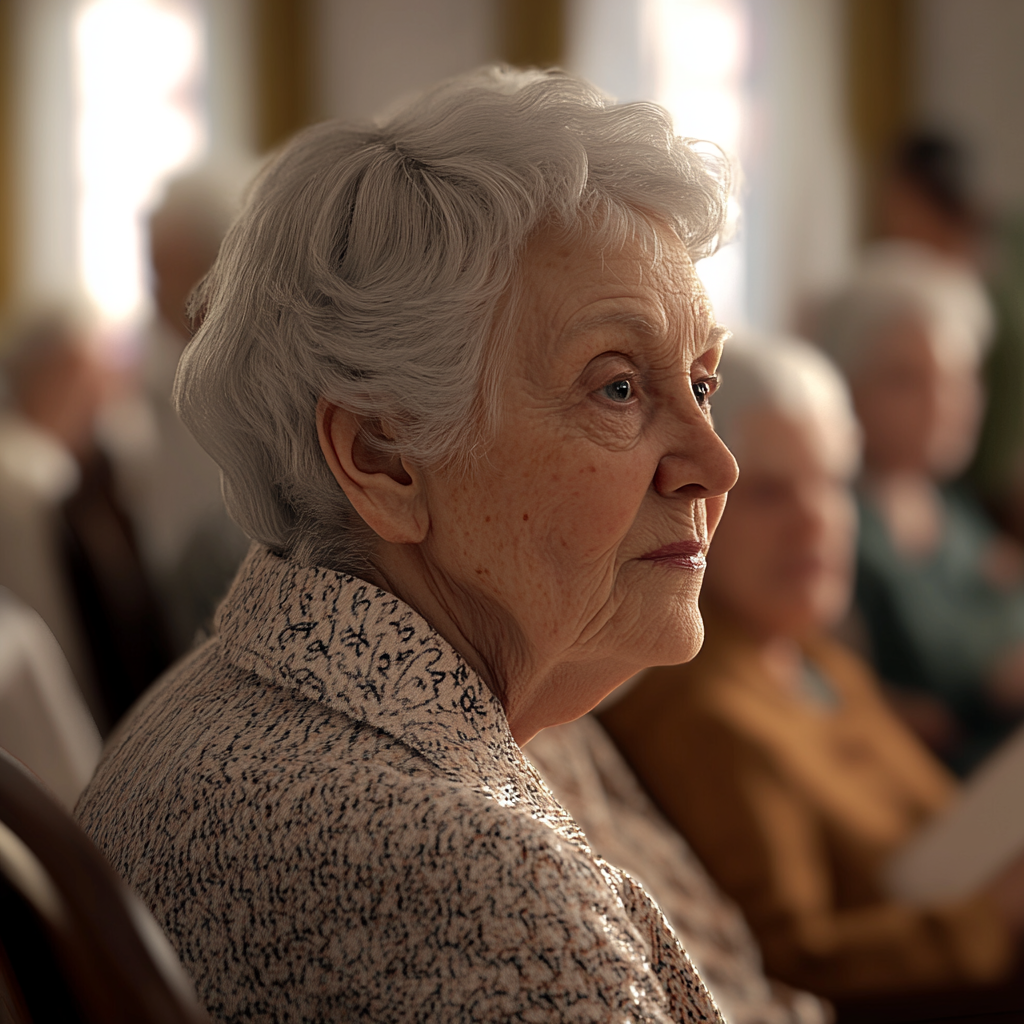 Detailed image of elderly care home residents interacting.