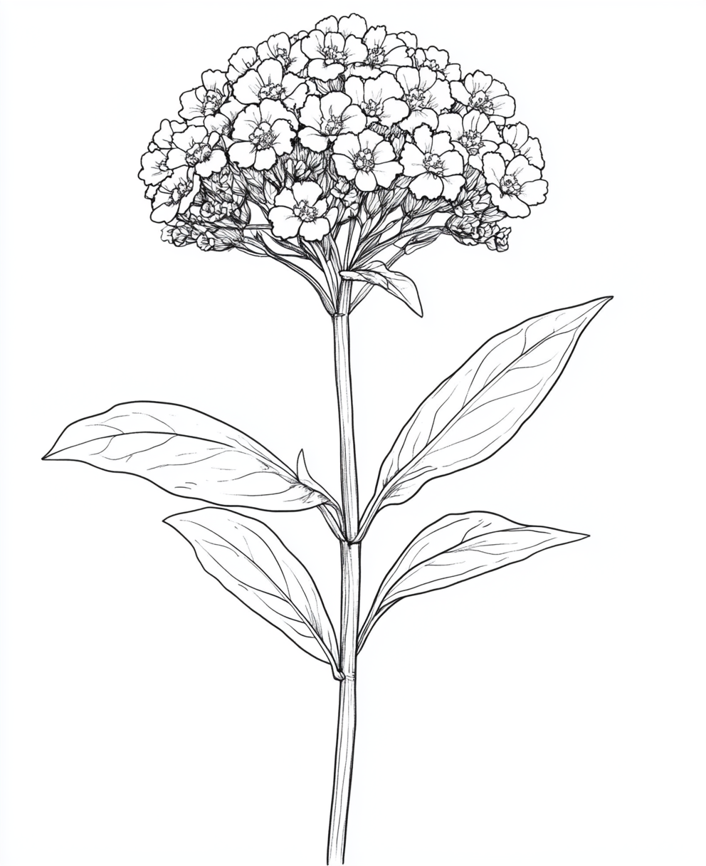 Detailed image of large verbena plant for coloring.