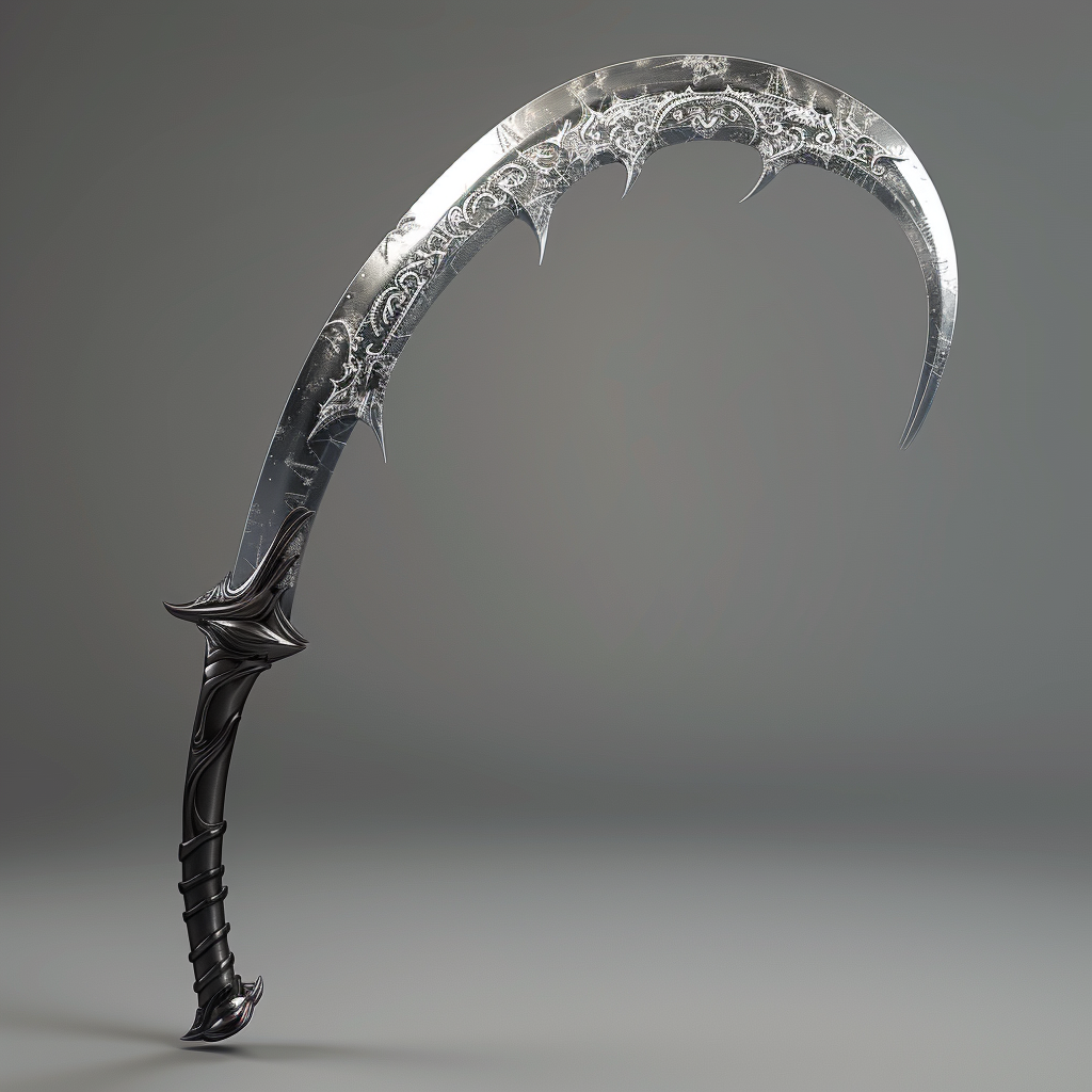 Detailed image of sleek, lethal scythe with precision.