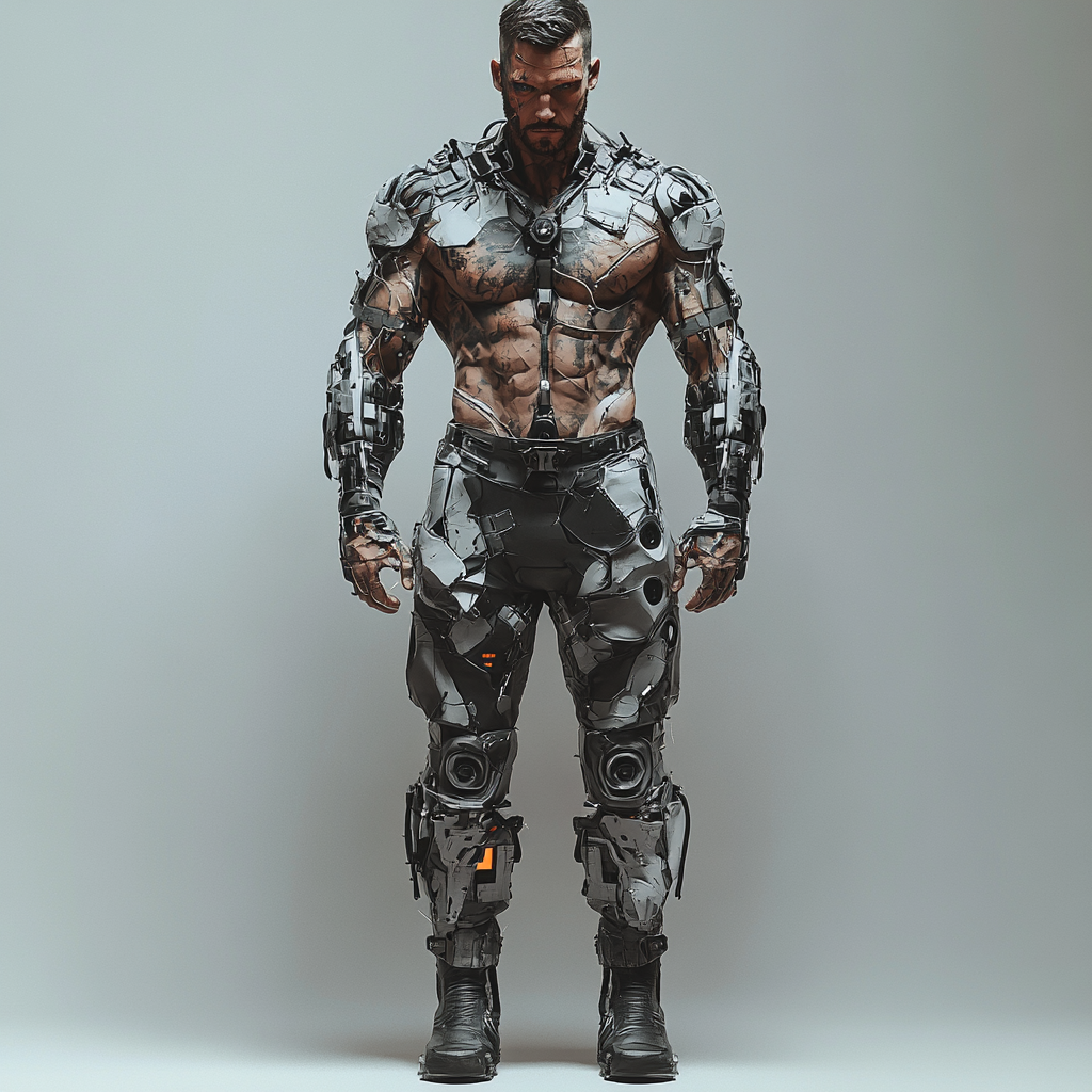 Detailed masculine man in futuristic diesel punk style.