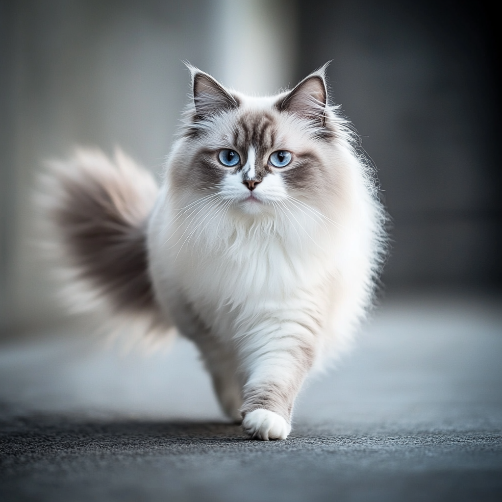 Detailed photo of Ragdoll cat in city setting.