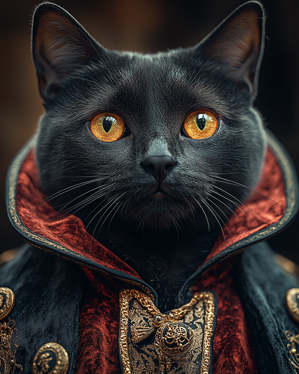 Detailed portrait of spooky vampire black cat