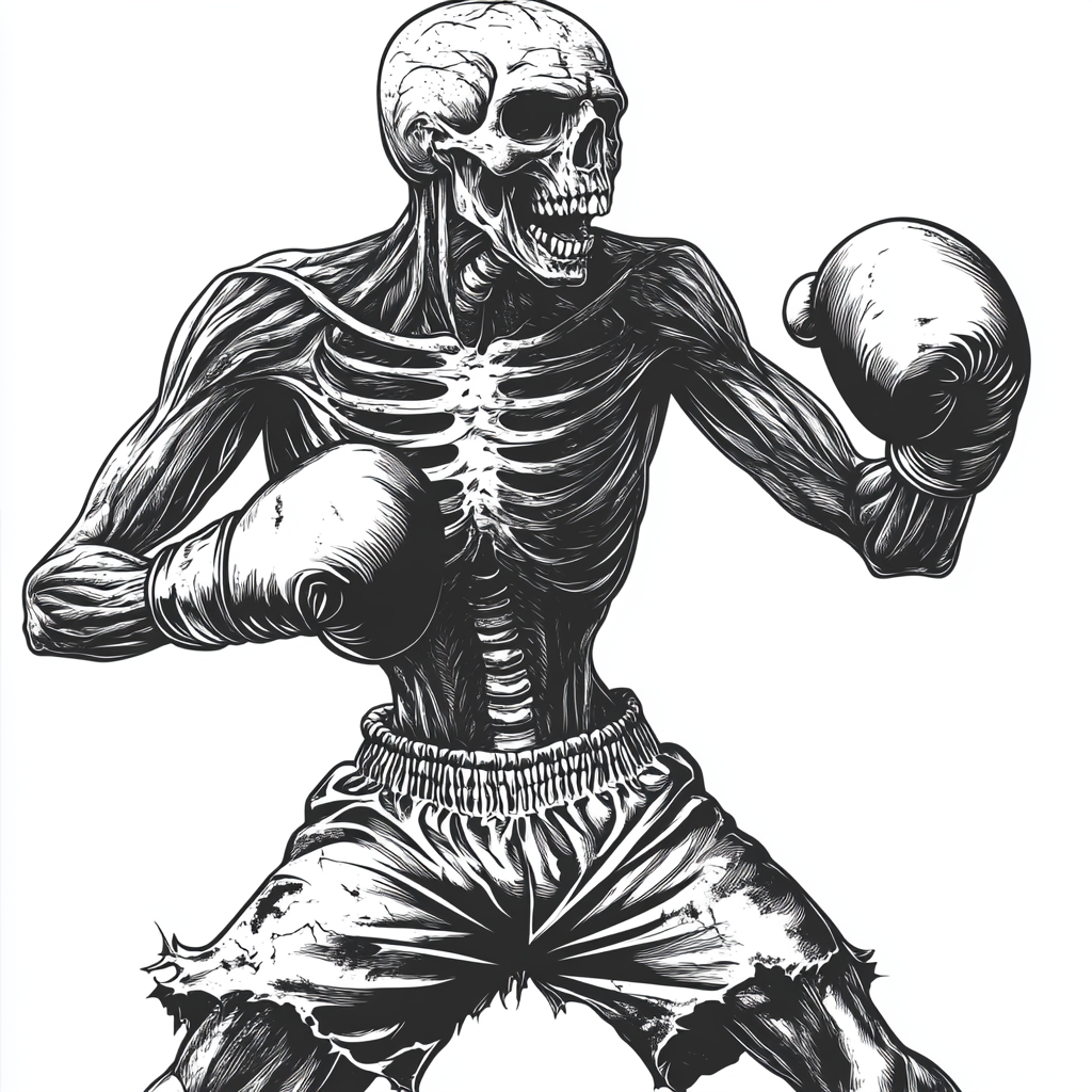 Detailed undead boxer metal wall art on light wall.