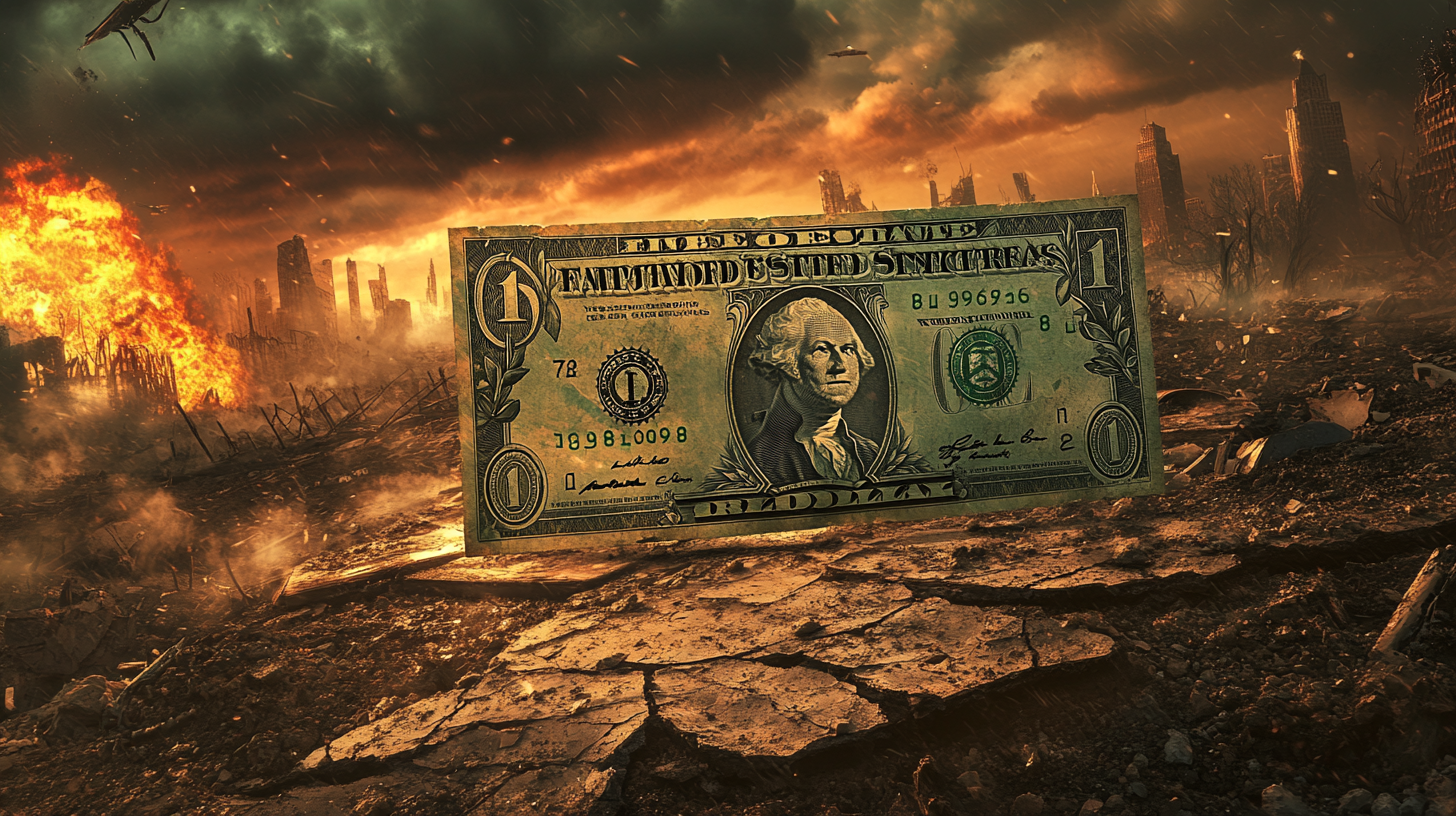 Devil Face on Dollar Bill in Desolate Land.