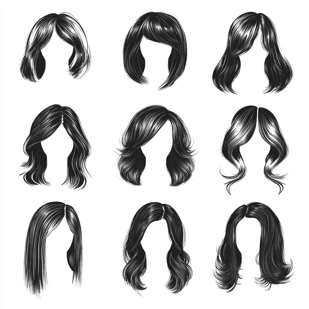 Different lengths of hair for hairdressing website customers.