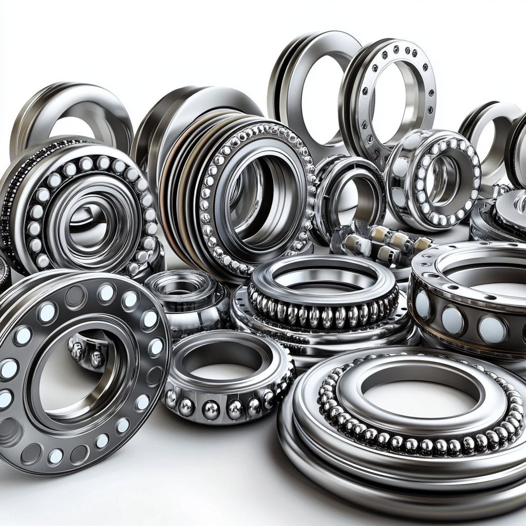 Different types of bearings on white background