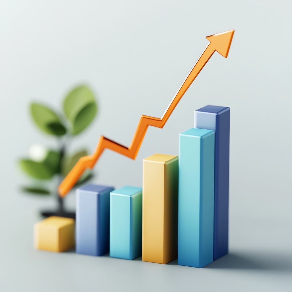 Digital art showing sales and revenue growth graph