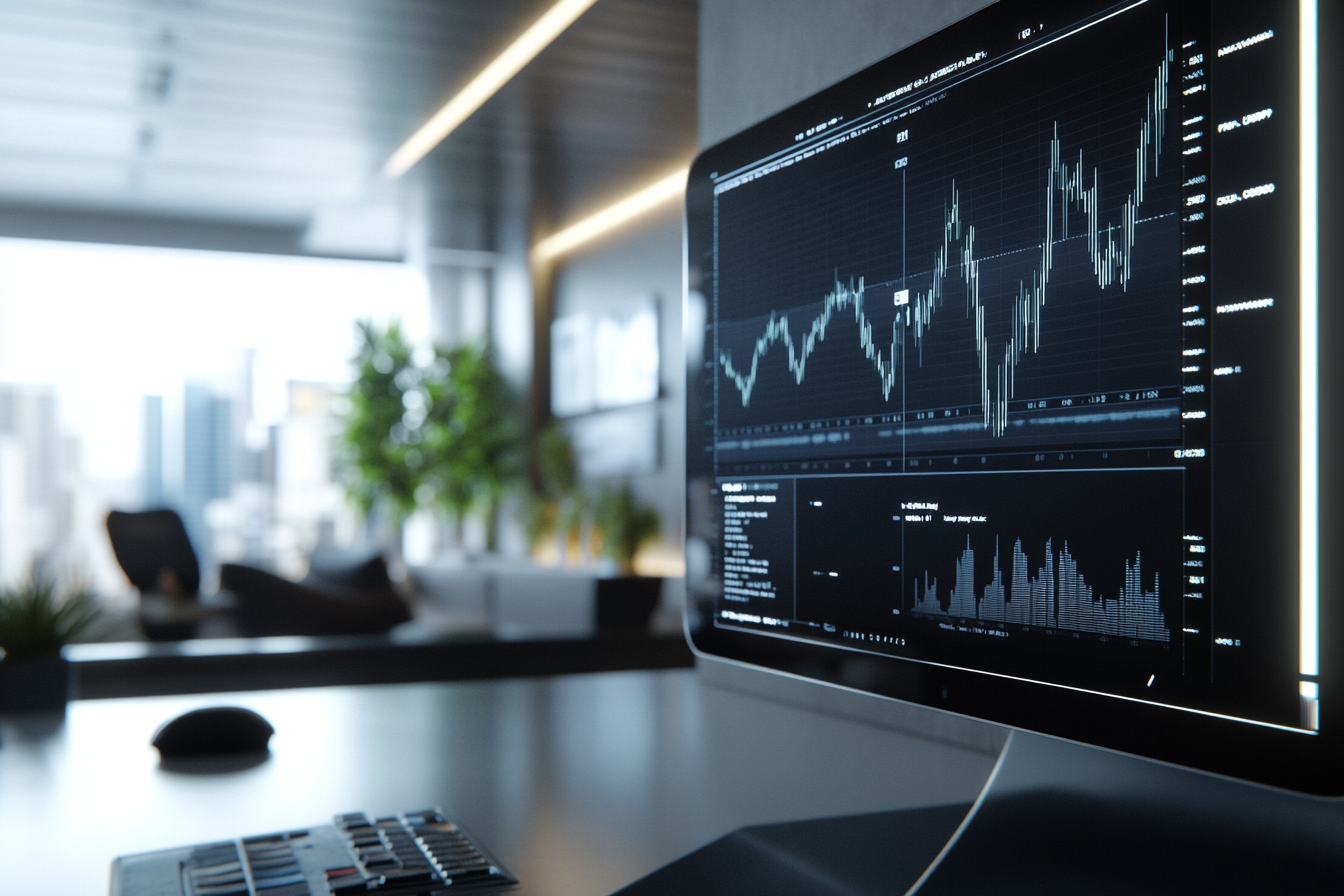 Digital chart shows rates changing in modern workspace