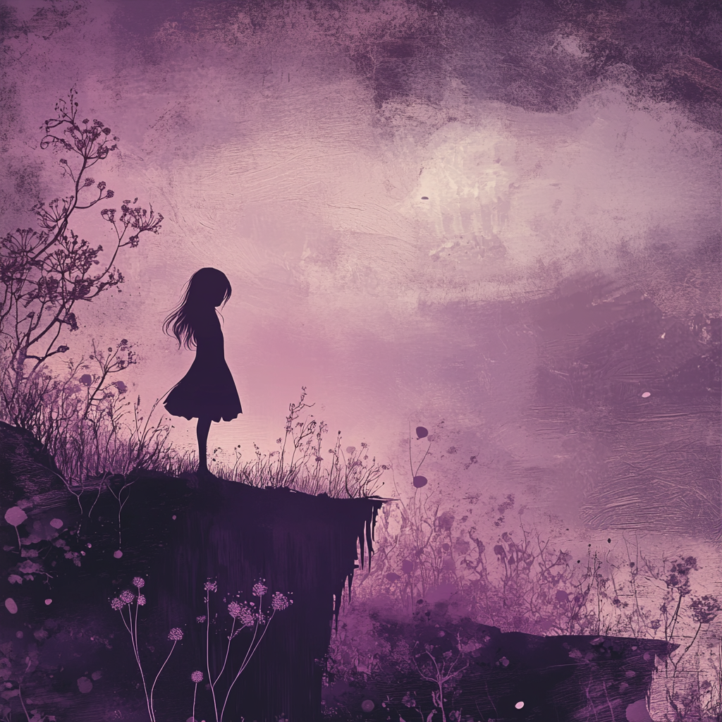 Digital illustration of innocent girl in somber mood.