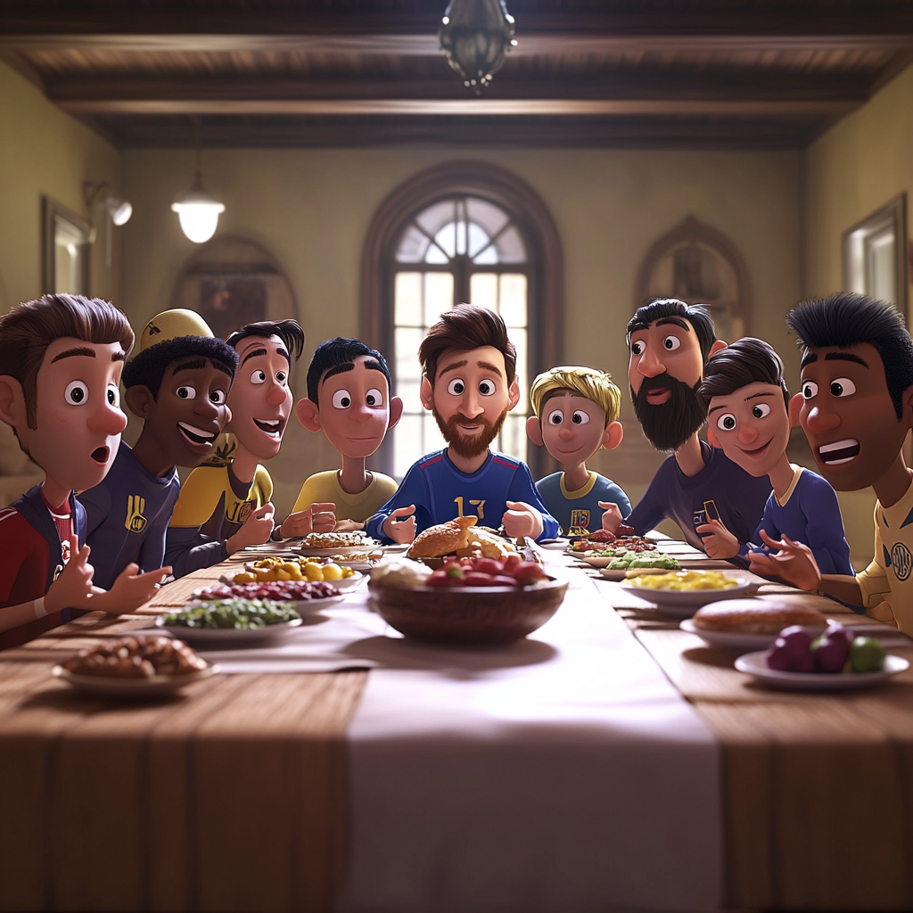 Disney-Pixar style Last Supper with famous football players.