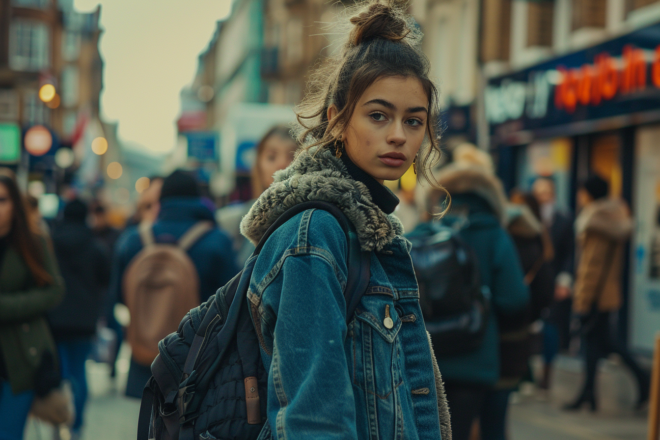 Diverse people walking in trendy urban fashion scene