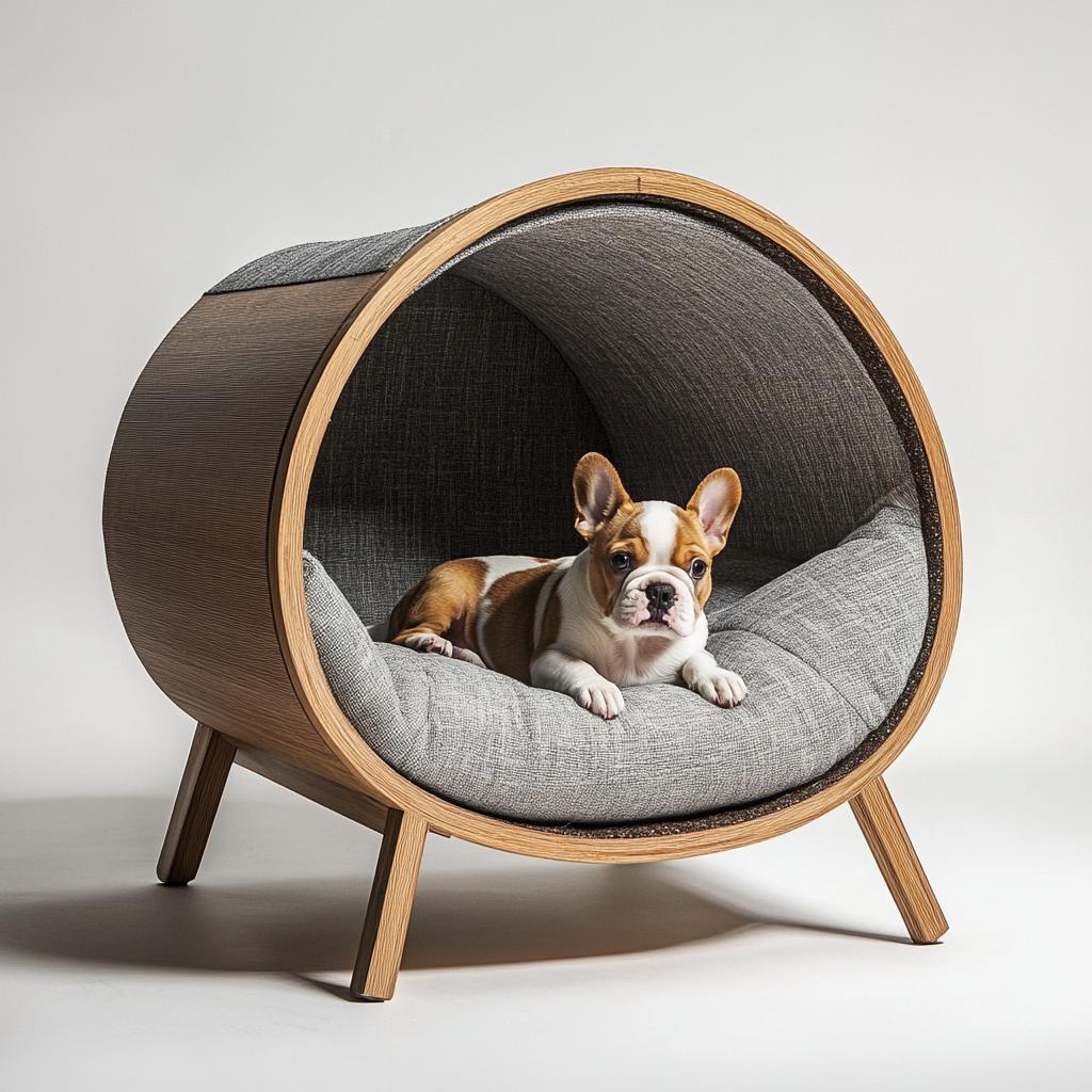 Dog kennel made with sustainable materials, ergonomic design.