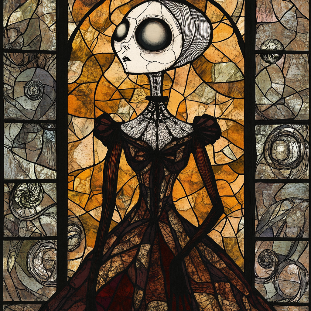 Doll-like Figure in Stained-Glass Dreamscape