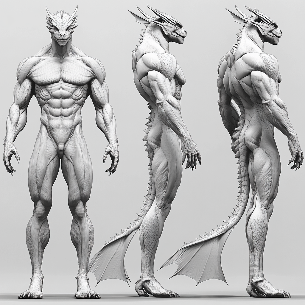 Dragon-Human Hybrid: Detailed Anatomical Reference Images