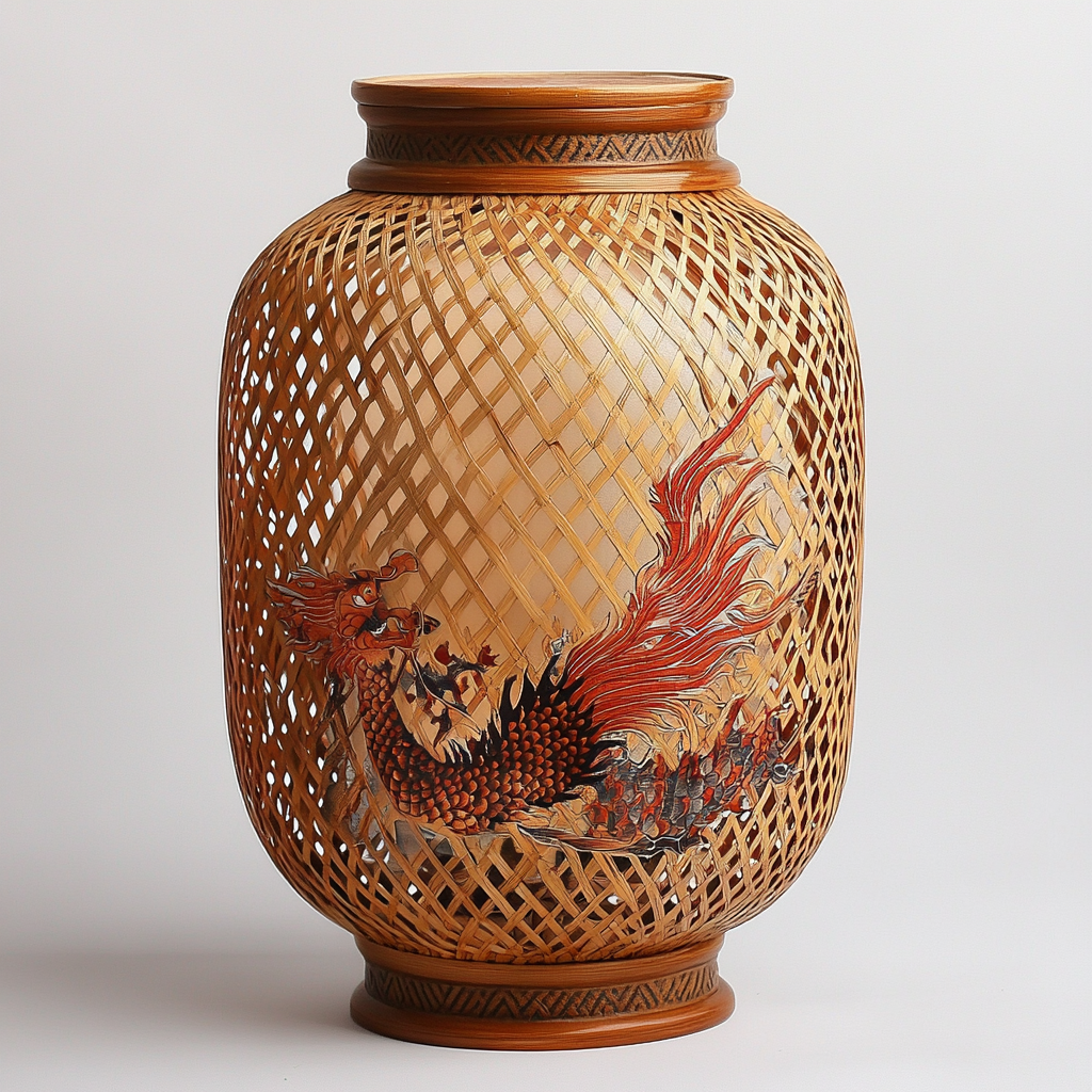 Dragon and Phoenix Bamboo Woven Round Lamp symbolism reunion and harmony