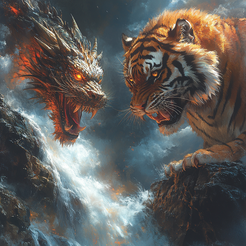 Dragon and tiger face off at ancient temple