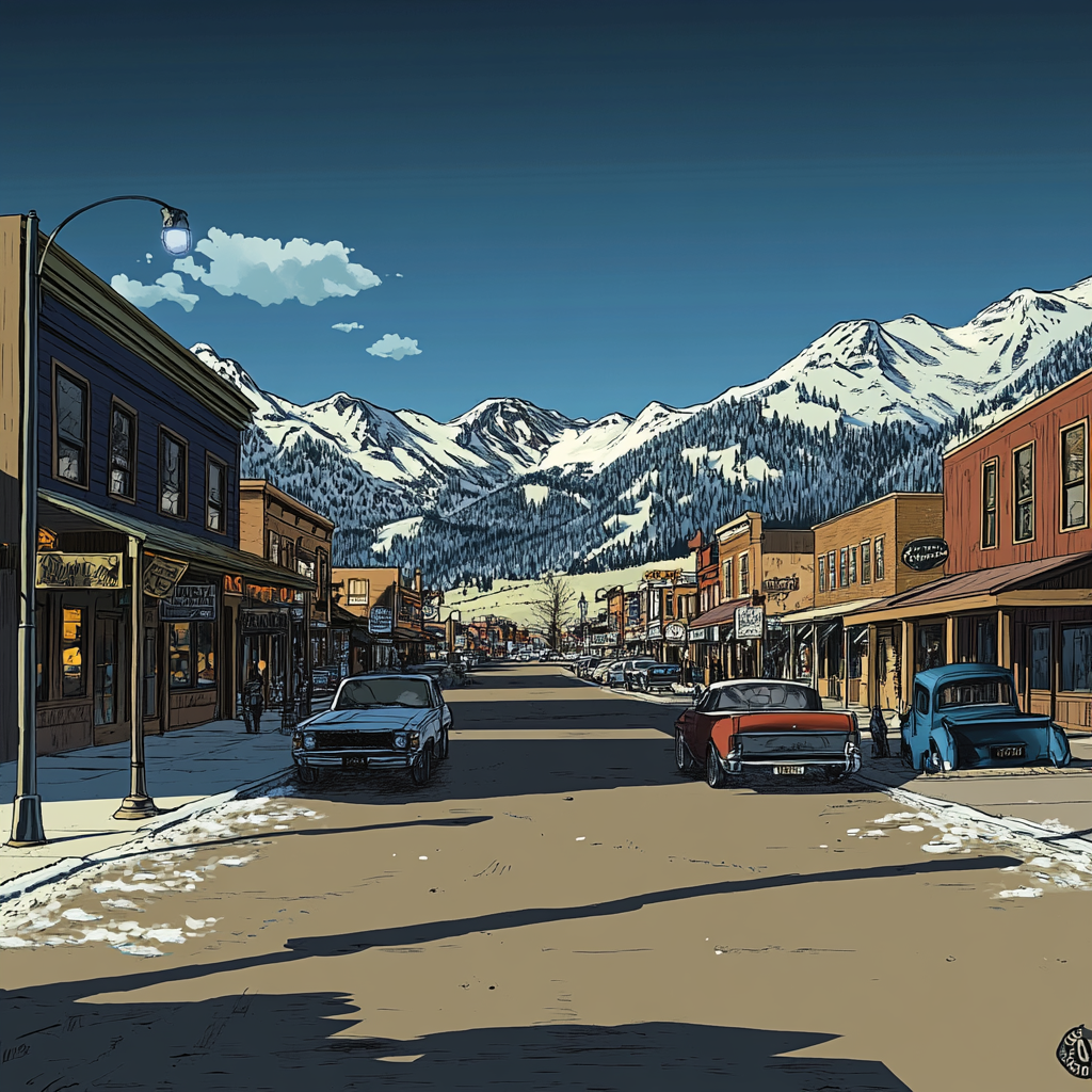 Dramatic Main Street in Colorado with Rocky Mountains