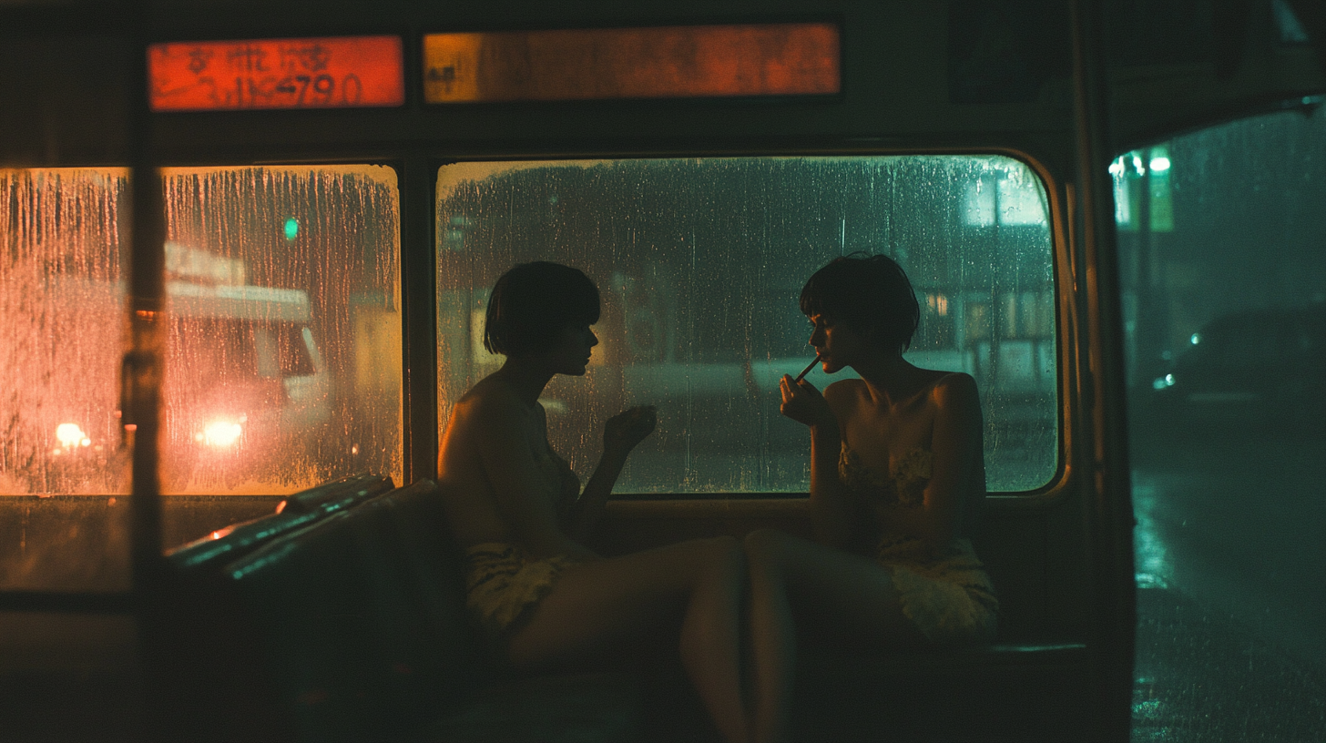 Dramatic photo of women smoking in 70s Berlin.