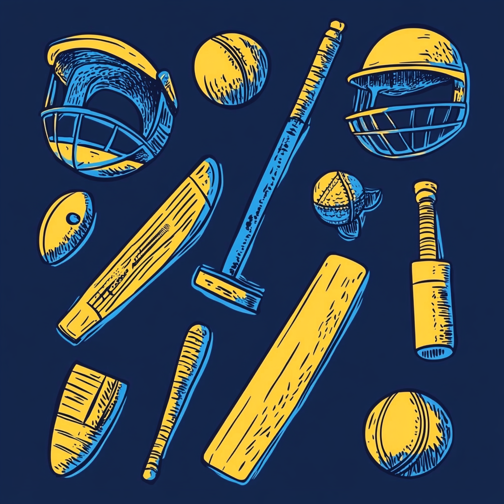 Drawing of Dhaka Capitals cricket team in navy blue and yellow featuring cricket elements.