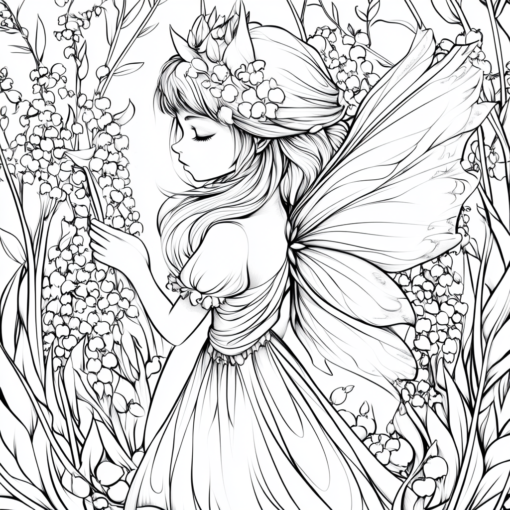 Dreamlike Lily of the Valley Fairy Coloring Page