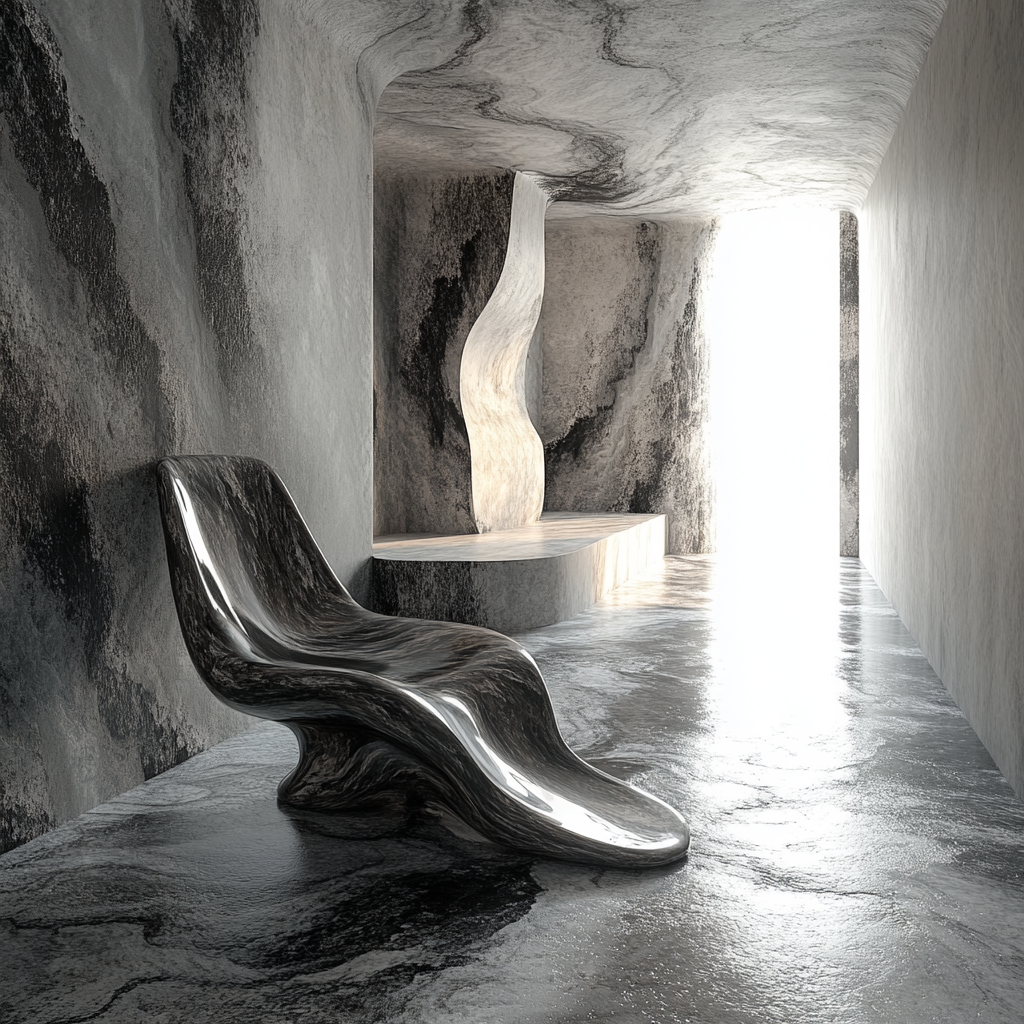 Dreamy furniture and walls with surreal shapes.