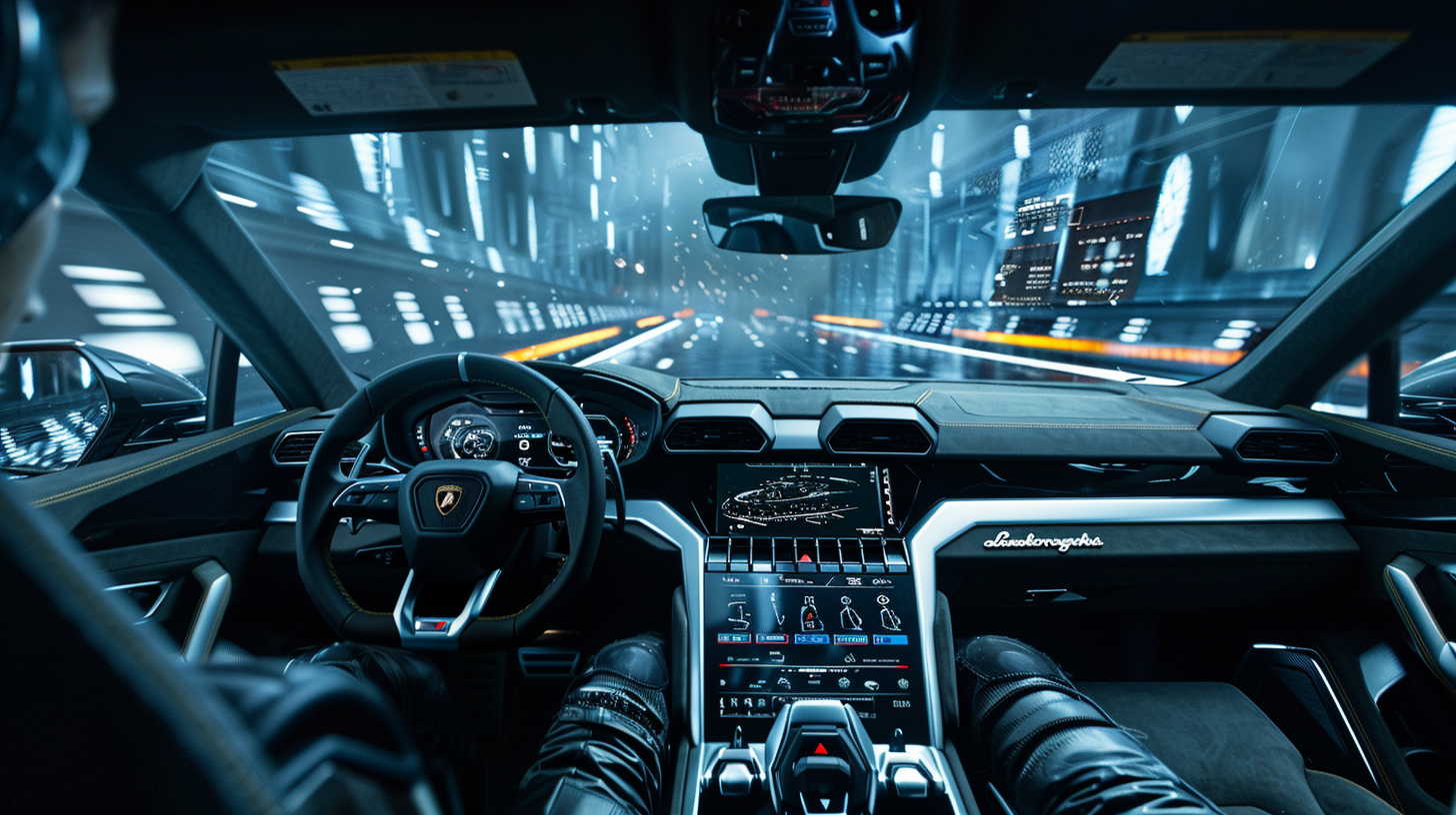 Driver in black sleeves in Lamborghini Urus 