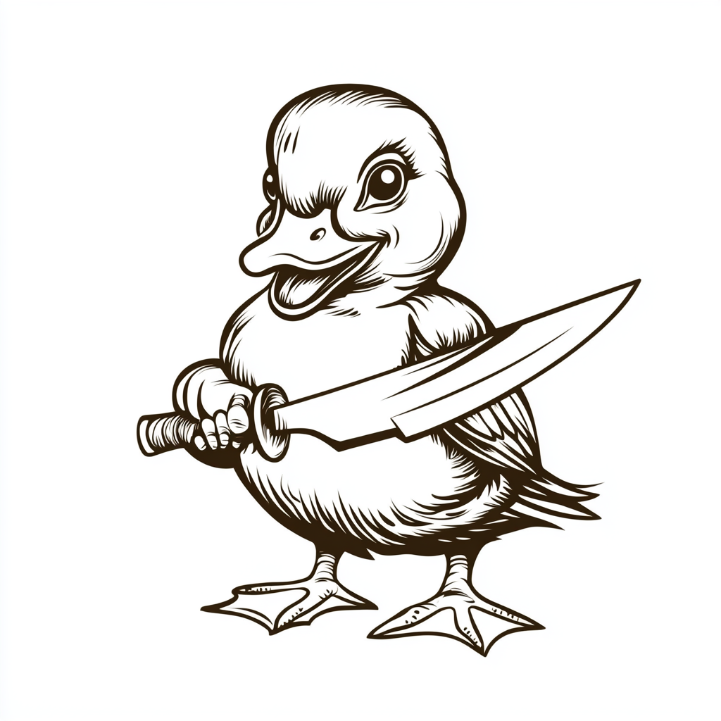 Duck with Knife Line Art Tattoo Design