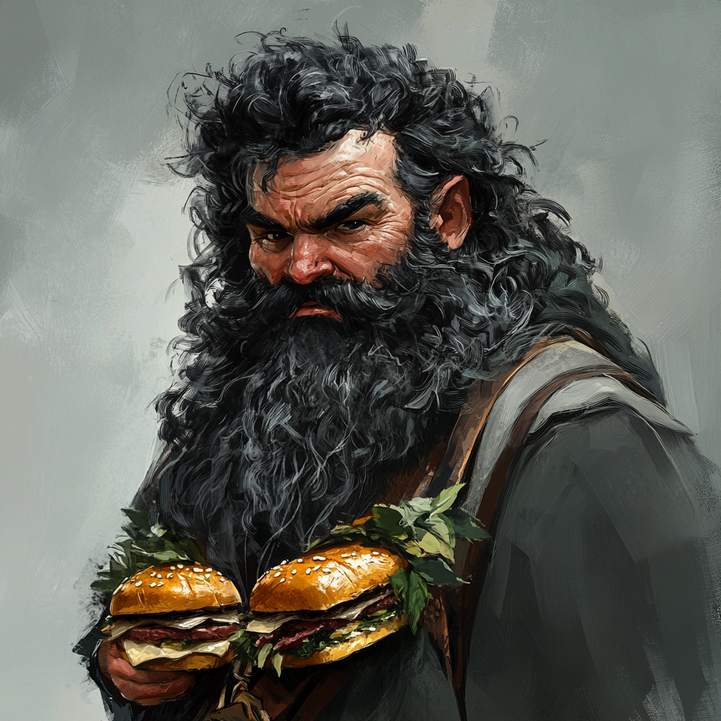 Dwarf cleric investigator resembling Columbo with sandwich belt.