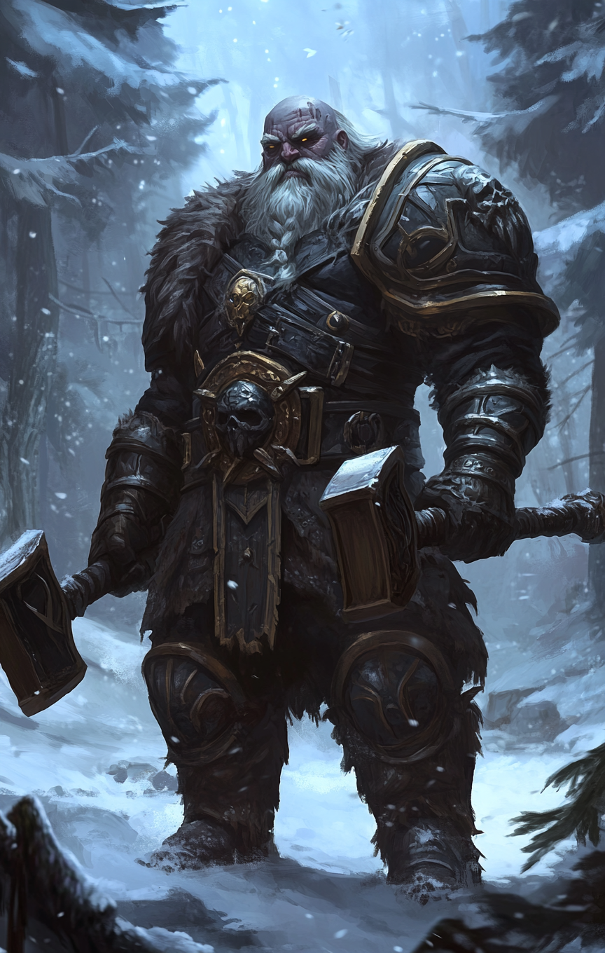 Dwarf enforcer in banshee armor with dual maces.