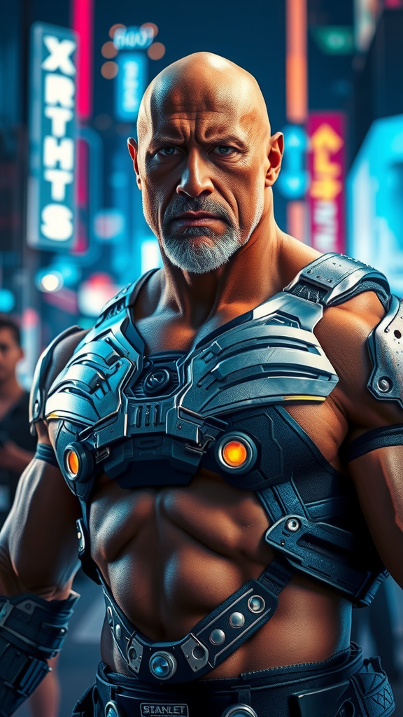 Dwayne Johnson Cyborg in Futuristic Setting