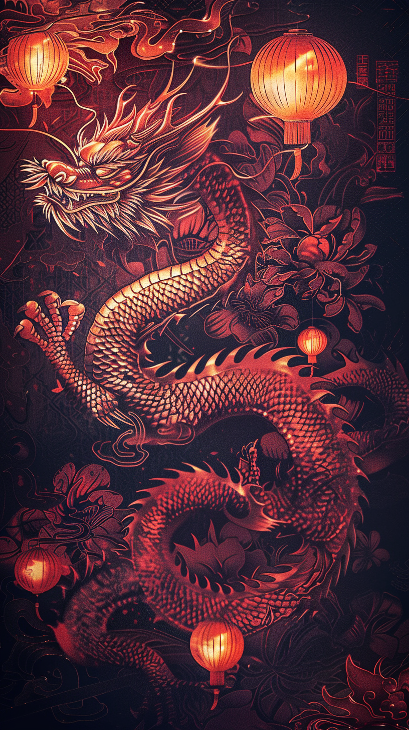 Dynamic Chinese New Year Dragon Wallpaper Design 