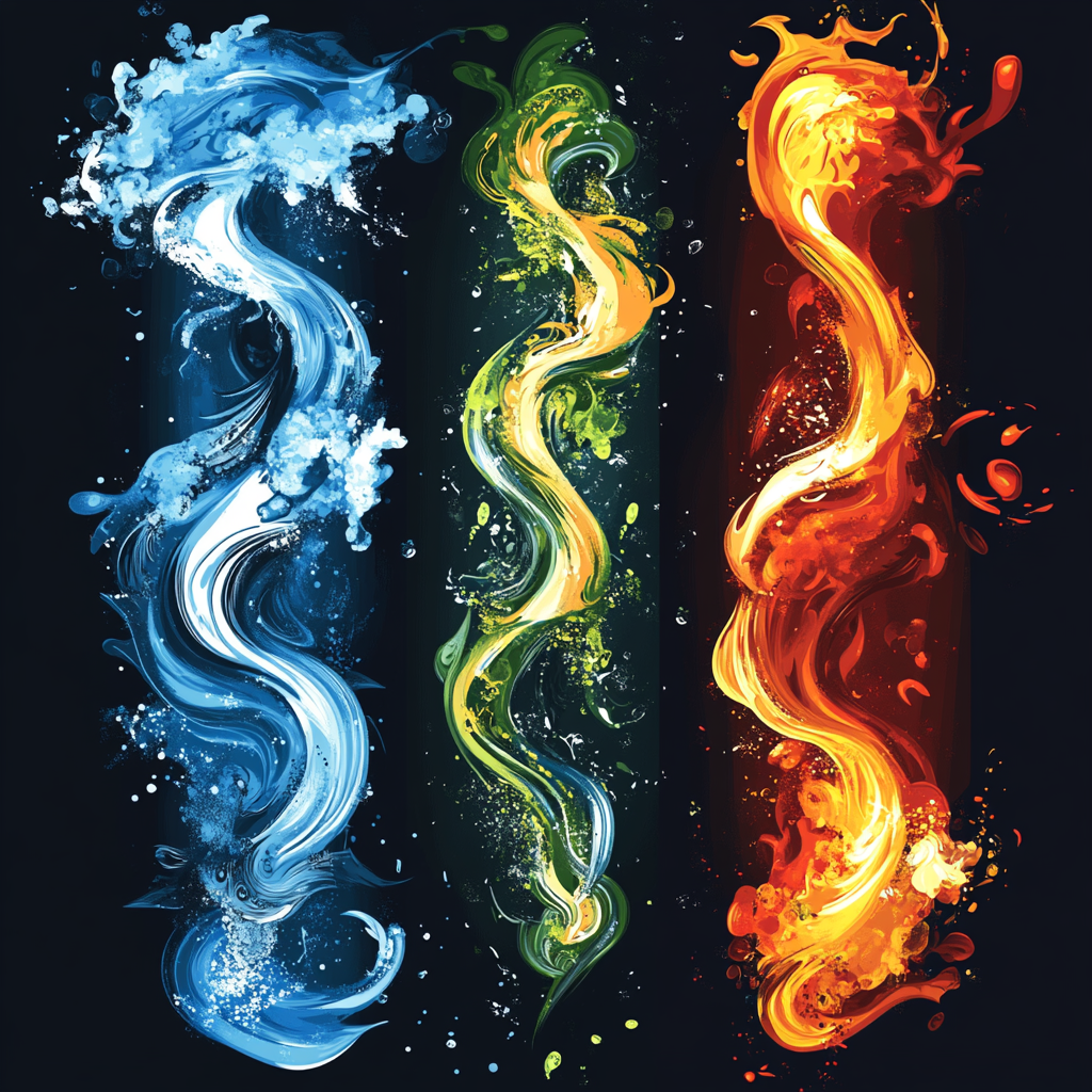 Dynamic Design: Fire, Water, Earth, Air Elements Art 