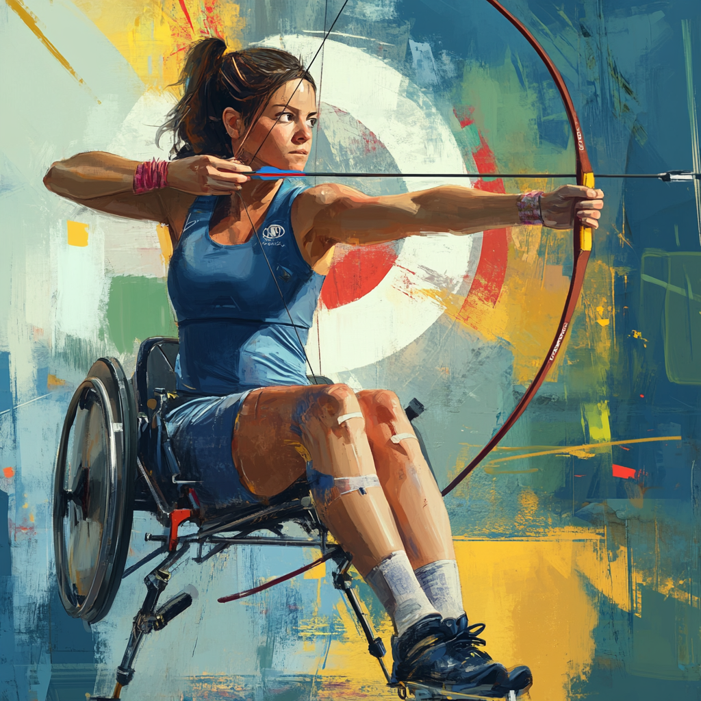 Dynamic Paralympic Archer Aiming with Feet Illustration